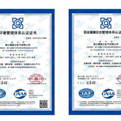 雷諾爾電氣順利通過ISO14001和ISO45001環(huán)境、安全管理體系認證